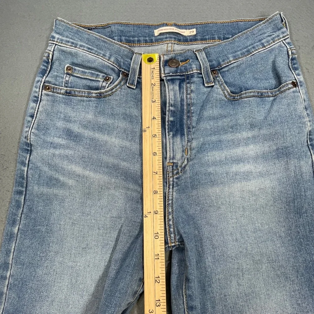 Levi Blue 724 High Rise Straight Distressed Jeans Women 29